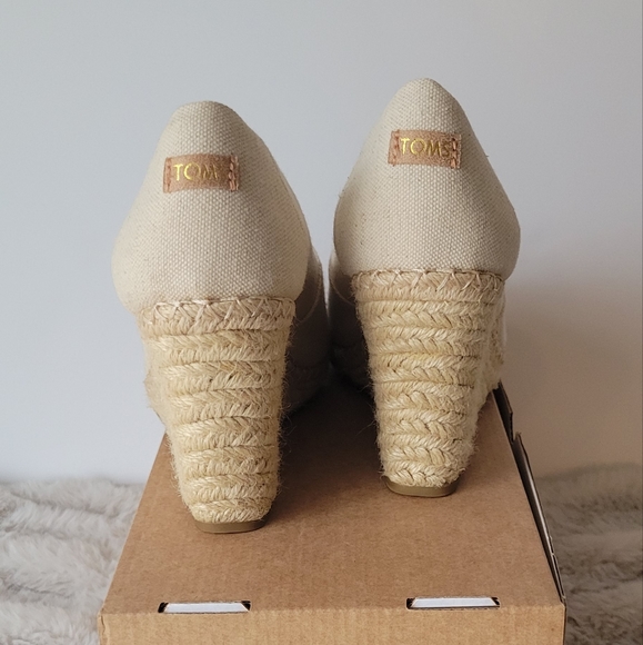Tom's Wedge Espadrille in Natural Undyed Canvas Women's 8 - Picture 4 of 8